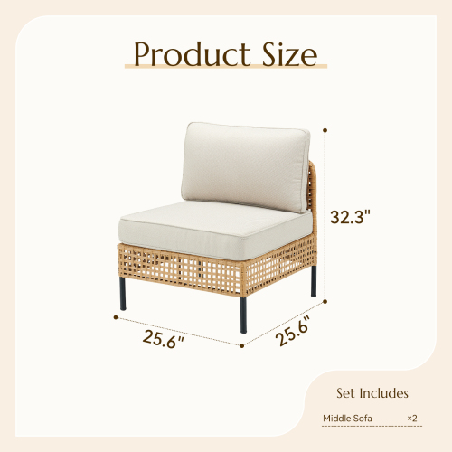 Outdoor Natural Wicker Sofa Boho Patio Sectional Loveseat Furniture Set with Beige Csuhions