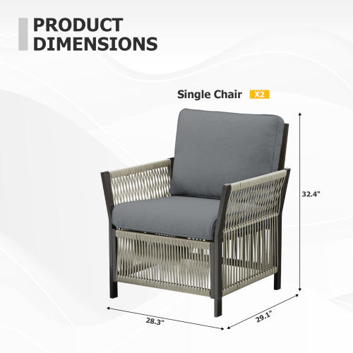 Outdoor Patio Arm Chairs Set of 2, Wicker Furniture Patio Lounge Chairs Ideal for Porch, Poolside, Deck, and Yard in Gray