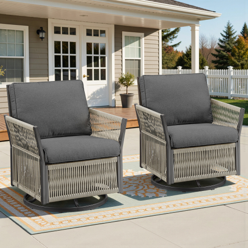 Outdoor Swivel Rocker Patio Chairs Set of 2, Wicker Furniture Swivel Patio Chairs Ideal for Porch, Poolside, Deck, and Yard in Gray