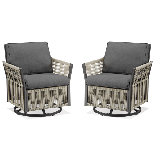 Outdoor Swivel Rocker Patio Chairs Set of 2, Wicker Furniture Swivel Patio Chairs Ideal for Porch, Poolside, Deck, and Yard in Gray