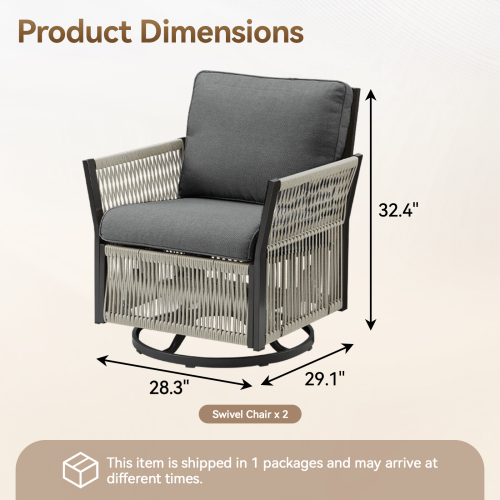 Outdoor Swivel Rocker Patio Chairs Set of 2, Wicker Furniture Swivel Patio Chairs Ideal for Porch, Poolside, Deck, and Yard in Gray