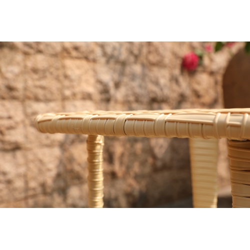 Outdoor Wicker Patio Side Table with Tempered Glass Top, 2-Tier Patio End Table with Storage Shelf, All-Weather PE Rattan Small Patio Table for Balcony, Backyard, Garden, Porch