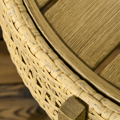 2 Piece Wicker Patio Table Set, PE Rattan End Table Set, Outdoor Round Coffee Table Set, Multi-Functional, Slatted Metal Top, Brown