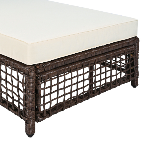 Outdoor Lounge Chair, Patio Chaise Lounge with 5-Position Backrest, Rattan Outdoor Lounge Chair with Cushion and Wheels for Poolside, Backyard, Garden (Brown+Beige)