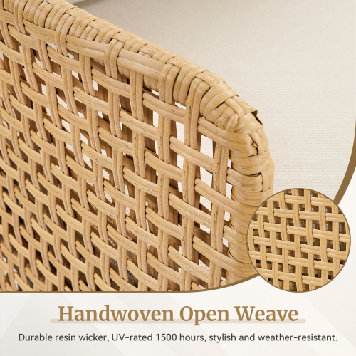 Outdoor Natural Wicker Sofa Boho Patio Sectional Loveseat Furniture Set with Beige Csuhions