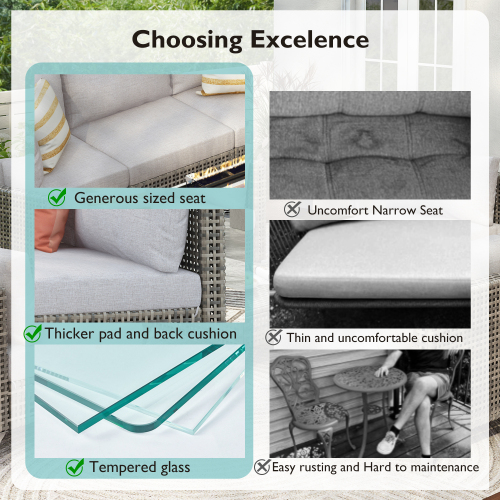 7-Piece Wicker Patio Furniture Set, Outdoor Conversation Set Sectional Sofa with Water Resistant Grey Thick Cushions and Coffee Table for Outdoor Couch, Porch, Backyard - Grey