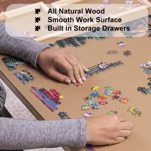 27" H Tall 1500 Piece Puzzle Table with Legs, 5 Drawers, 34" W x 26" D Large Wood Folding Jigsaw Puzzle Board for Adults, Nature