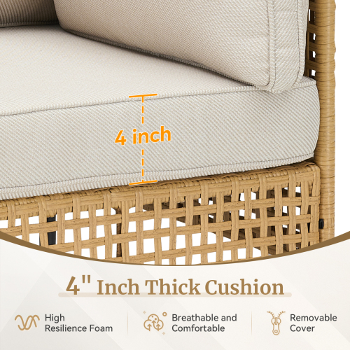 Outdoor Natural Wicker Sofa Boho Patio Sectional Loveseat Furniture Set with Beige Csuhions