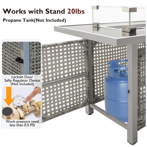 patio 8-Piece Patio Furniture Set with 43" Fire Pit Table, Outdoor Conversation Set & 60,000 BTU 43 Inch Rectangle Propane Fire Pit with Water Resistant Grey Thick Cushions, Grey