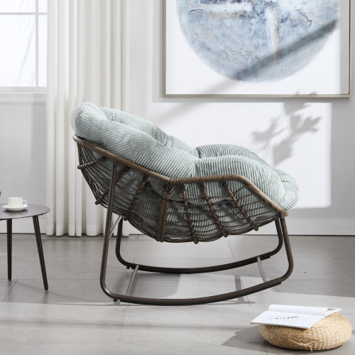 Outdoor Rattan Rocking Chair,Padded Cushion Rocker Recliner Chair Outdoor for Front Porch, Living Room, Patio, Garden, Light Green