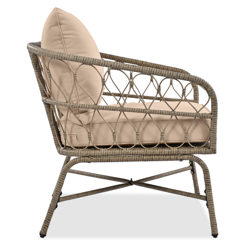 Bohemia-inspired 4-Person Outdoor Seating Group With Removable Cushions, Conversation Patio Set With Wood Tabletop, Beige