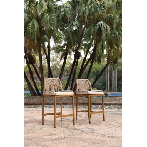 Counter Height Bar Stools 2 Pieces Wicker and Aluminum Modern Barstools with Cushion for Patio Balcony Pool Outdoor Indoor Counter Stool Chairs