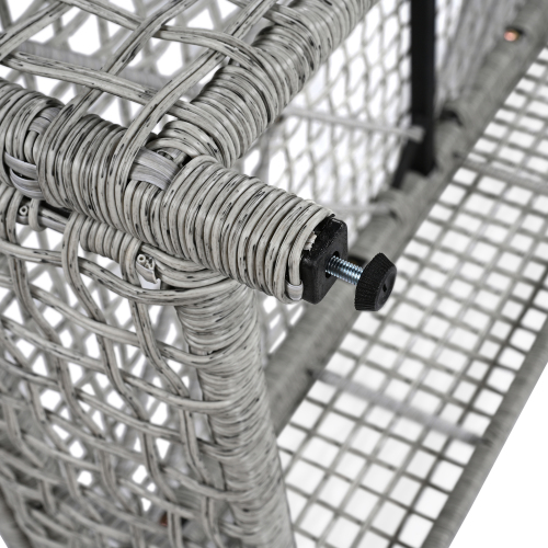 Outdoor Lounge Chair, Patio Chaise Lounge with 5-Position Backrest, Rattan Outdoor Lounge Chair with Cushion and Wheels for Poolside, Backyard, Garden (Grey+Beige)