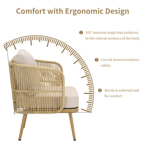 Outdoor Wicker Rattan Patio Furniture All-Weather 3-Seat Sofa with Coffee Table for Garden, Backyard, Porch