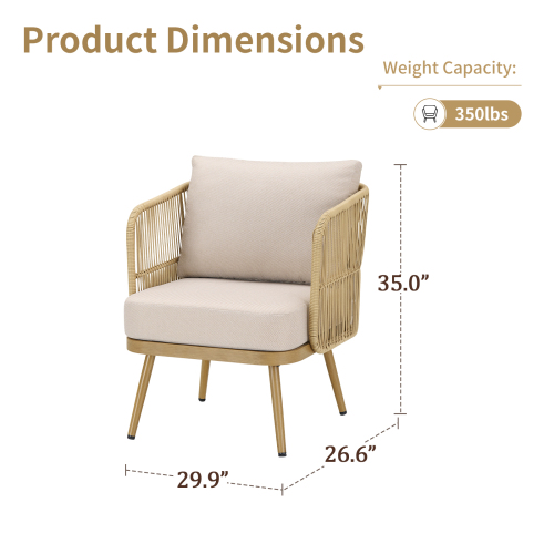 2-Piece All-Weather PE Wicker Patio Chairs Set with 4" High-Density Cushions, Rattan Barrel Chairs for Porch, Backyard, Garden