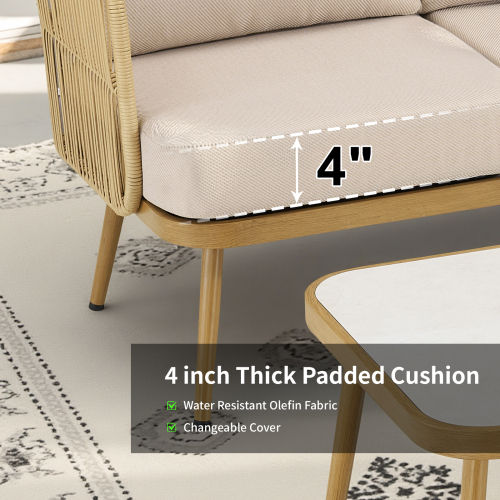 2-Piece All-Weather PE Wicker Patio Chairs Set with 4" High-Density Cushions, Rattan Barrel Chairs for Porch, Backyard, Garden