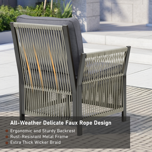 Outdoor Patio Arm Chairs Set of 2, Wicker Furniture Patio Lounge Chairs Ideal for Porch, Poolside, Deck, and Yard in Gray