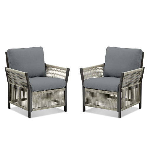 Outdoor Patio Arm Chairs Set of 2, Wicker Furniture Patio Lounge Chairs Ideal for Porch, Poolside, Deck, and Yard in Gray